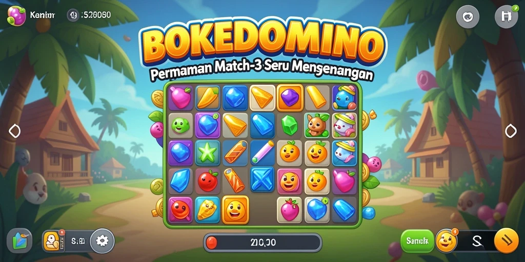 Gameplay seru BOKEDOMINO dalam aksi Match-3 yang menyenangkan.