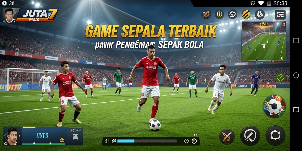 Tampilan gameplay mendebarkan dalam JUTA7 dengan aksi sepak bola yang seru.