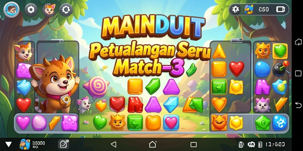 Tampilan gameplay seru MAINDUIT dengan banyak level Match-3.
